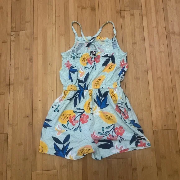 Tea Collection Blue and Yellow Romper Vibrant Floral Design - Picture 2 of 2